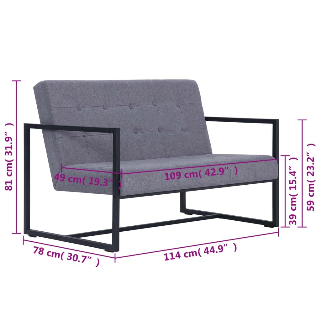 Light Gray 2-Seater Fabric Loveseat Sofa with Armrests X749336