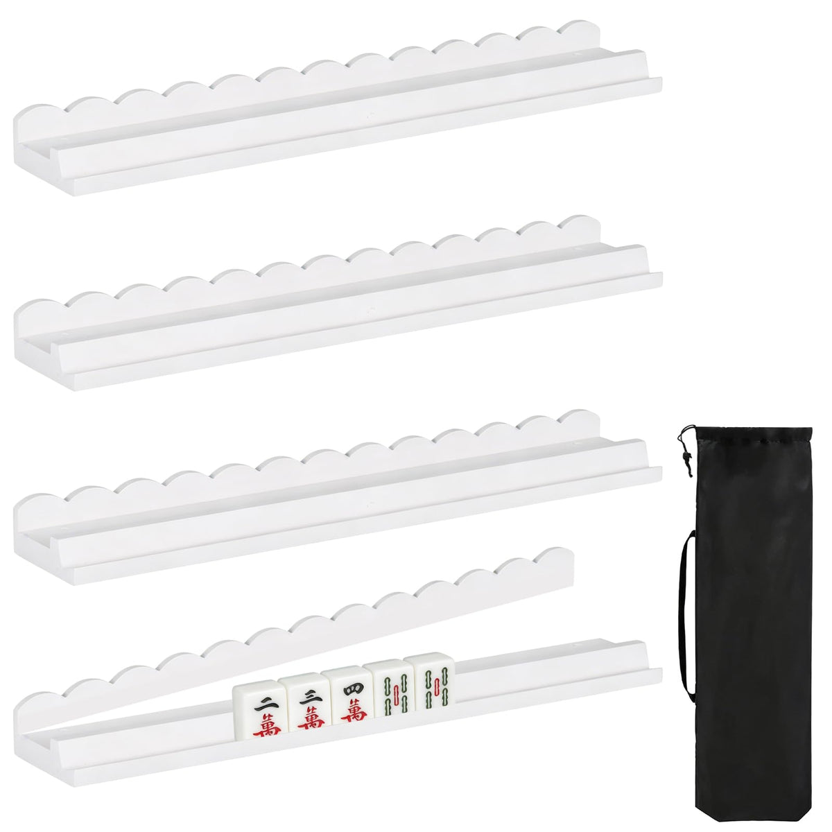 Wooden Mahjong Racks with Pushers Set of 4 N983