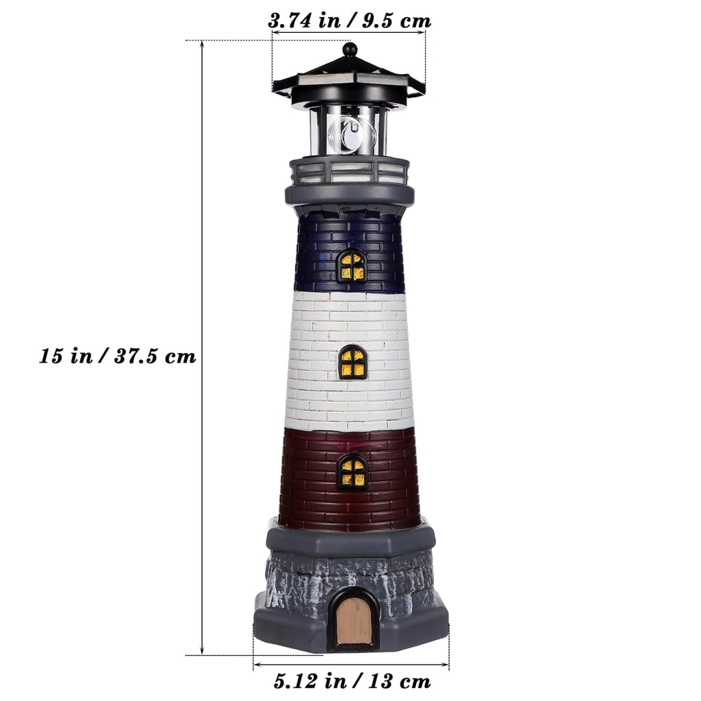 Solar Lighthouse Statue, Resin Waterproof, Black, 4.72 X 4.72 X 14.76 Inches P3110