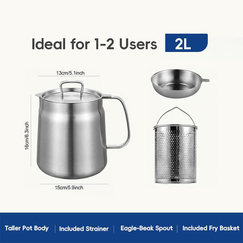 2L 304 Stainless Steel Deep Fryer Pot with Basket, Strainer & Lid H421253