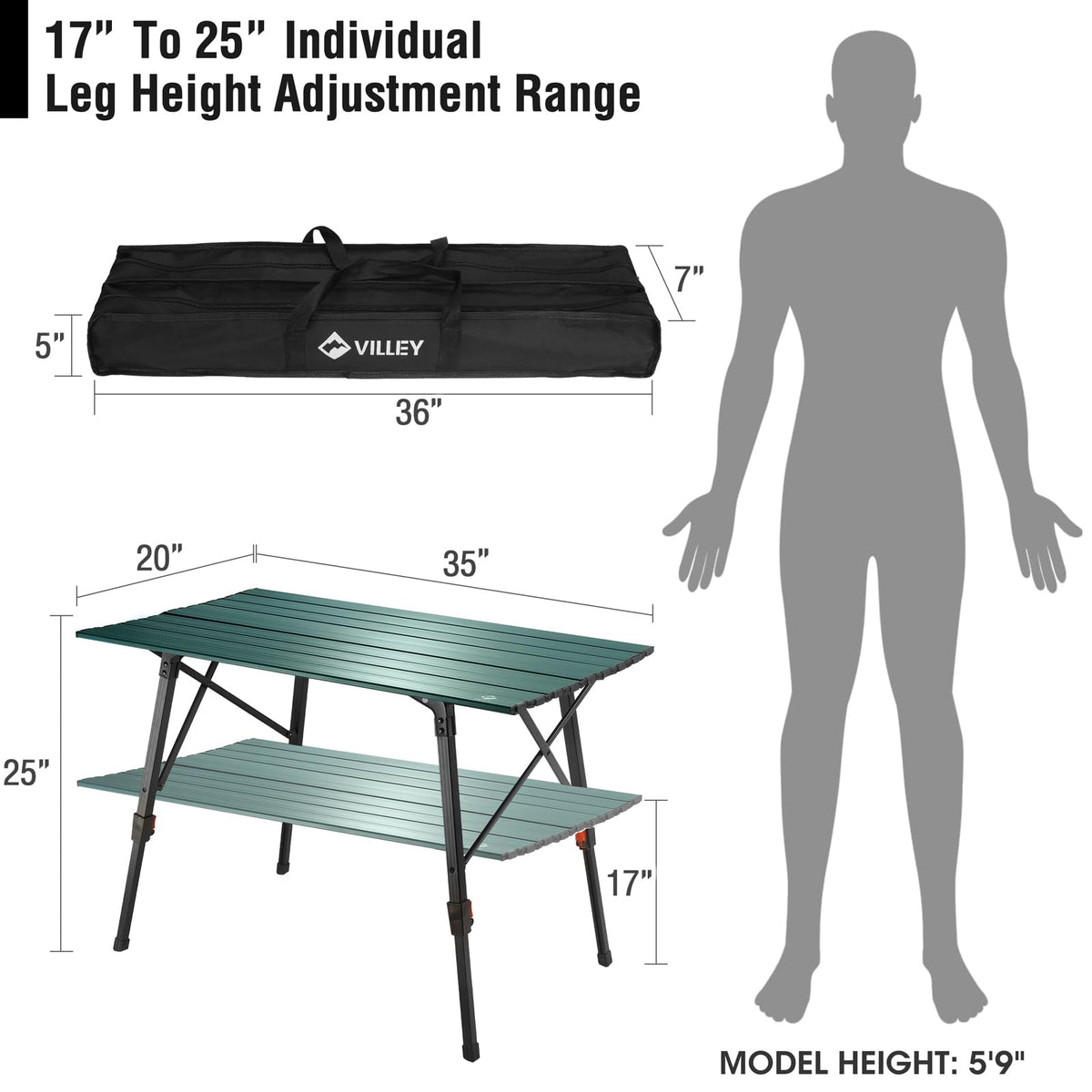 Portable Aluminum Camping Table with Adjustable Legs B7441