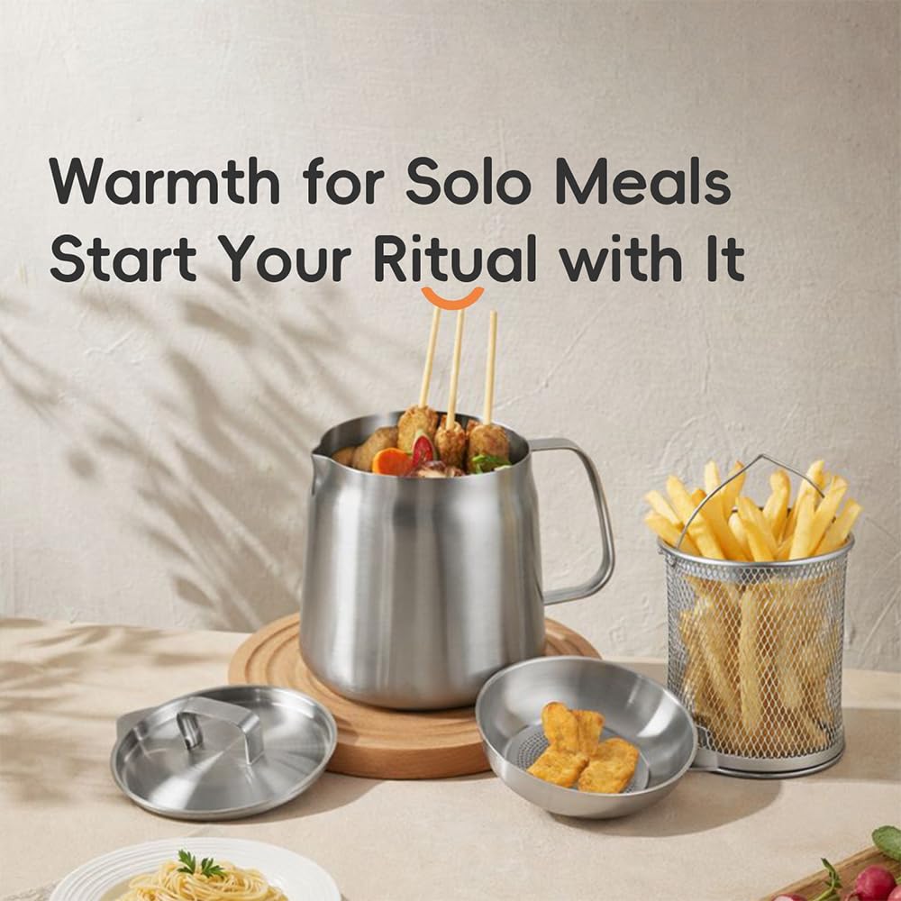 2L 304 Stainless Steel Deep Fryer Pot with Basket, Strainer & Lid H421253