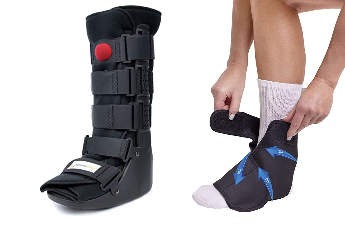 Tall CAM Walker Boot + Ankle & Foot Ice Pack Cold Wrap V8281