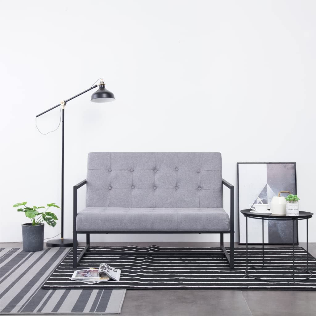 Light Gray 2-Seater Fabric Loveseat Sofa with Armrests X749336