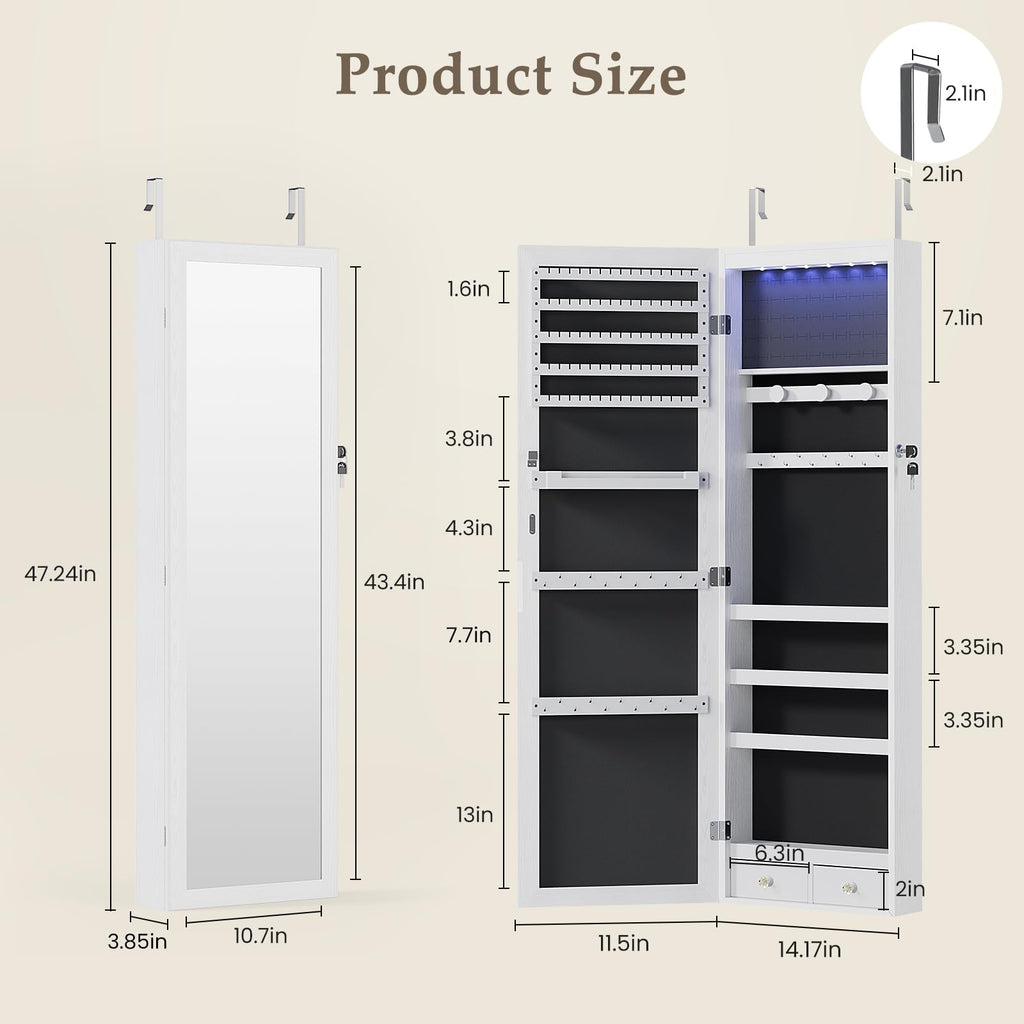 White 6 LEDs Mirror Jewelry Cabinet D109540