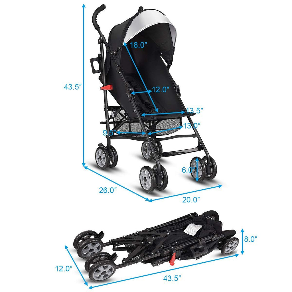 Lightweight Compact Foldable Stroller with Canopy and Cup Holder D5136