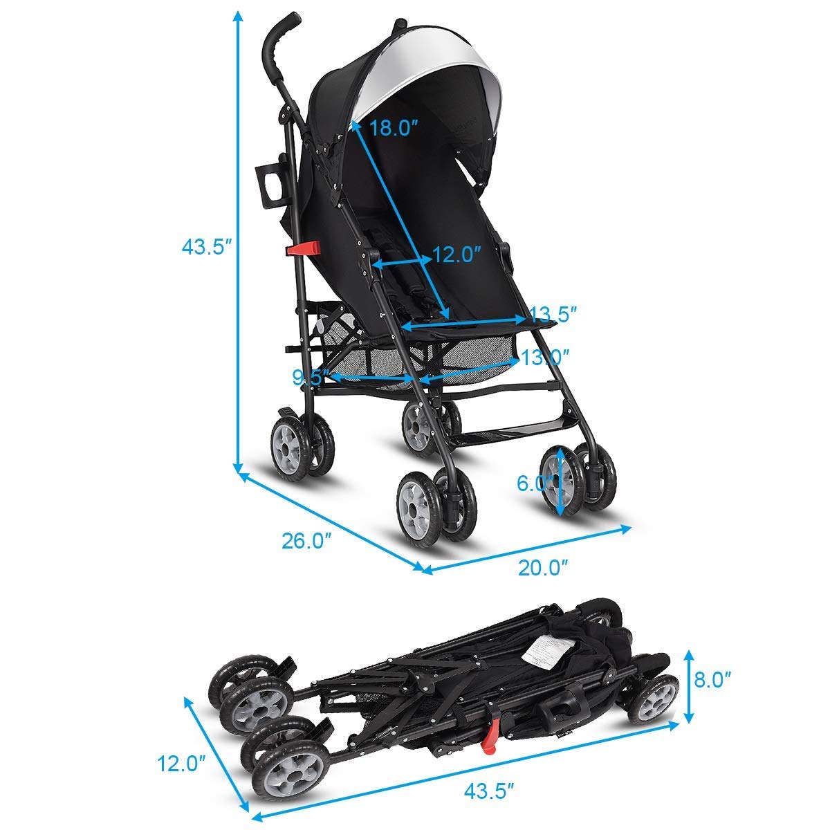 Lightweight Compact Foldable Stroller with Canopy and Cup Holder D5136