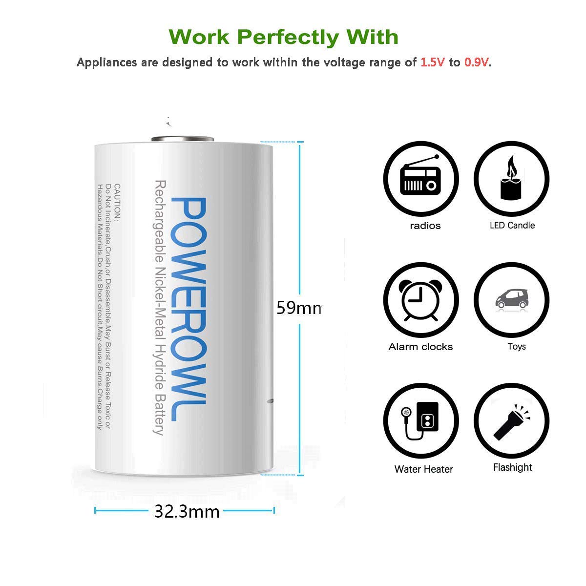 Rechargeable D Batteries 10000mah NiMH 4 Count B457
