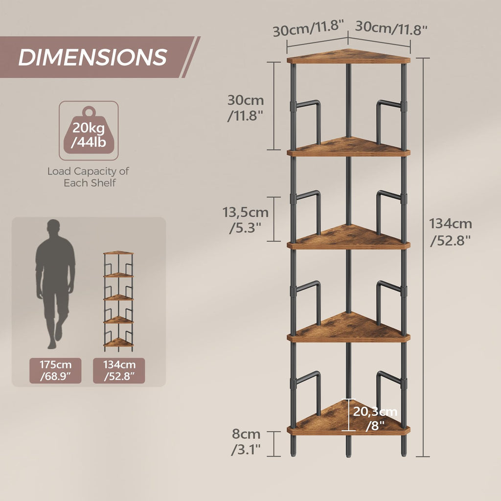 5-Tier Tall Corner Bookshelf with Metal Frame N842878