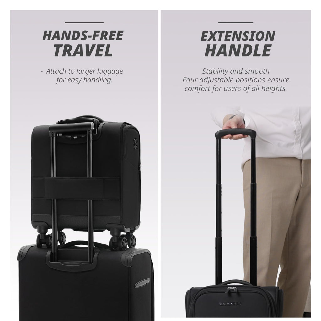 14 inch Black Softside Underseat Carry On Luggage with Wheels M81054