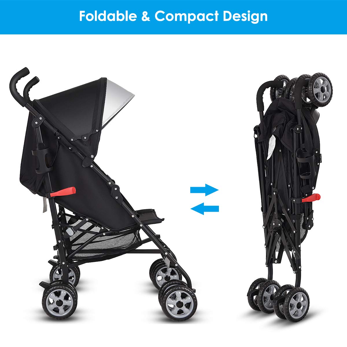 Lightweight Compact Foldable Stroller with Canopy and Cup Holder D5136