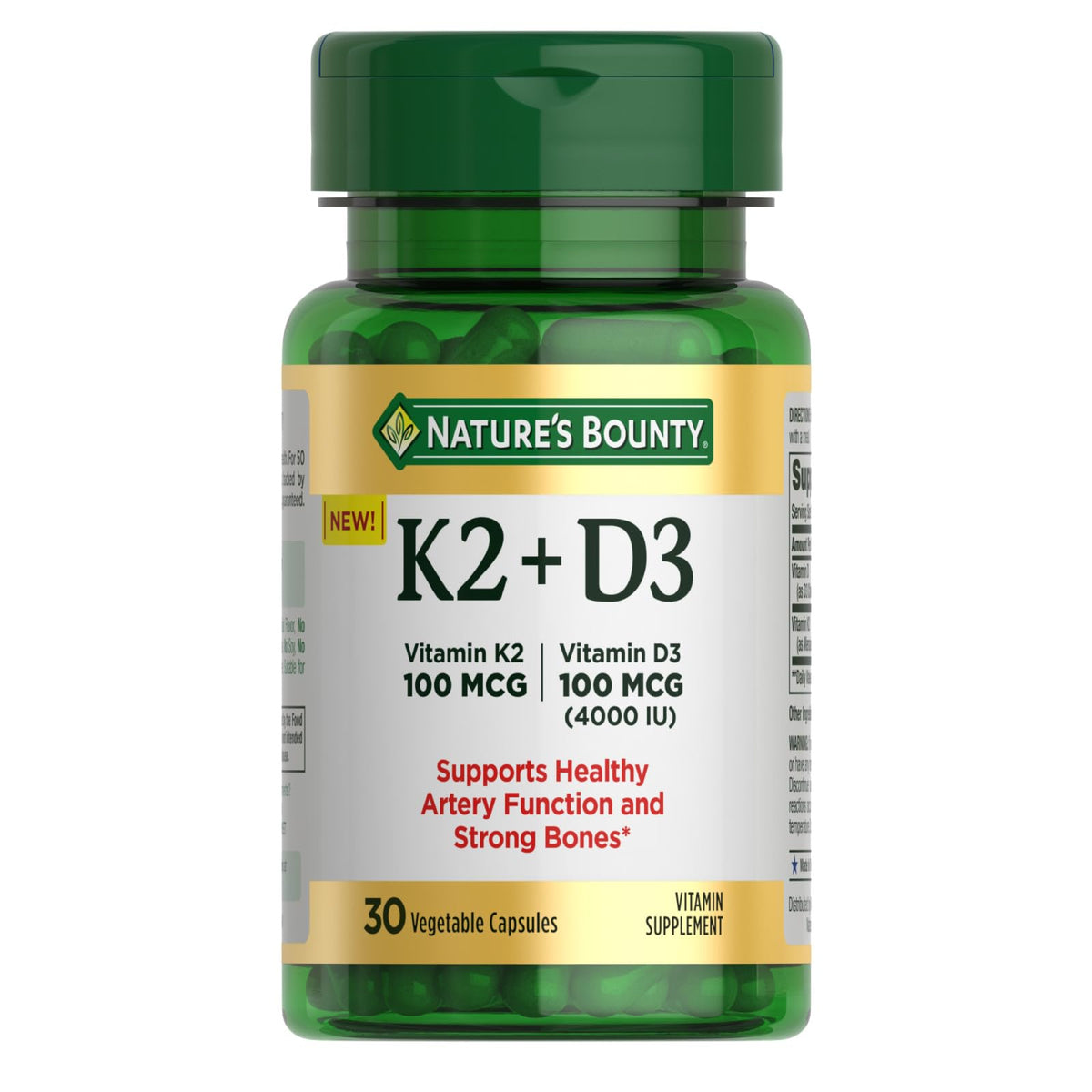 Vitamin D3 K2 Supplement 4000 IU 100 mcg 30 Vegetarian Capsules U832