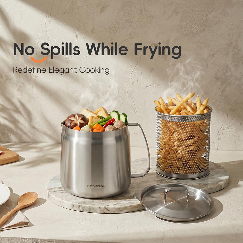 2L 304 Stainless Steel Deep Fryer Pot with Basket, Strainer & Lid H421253