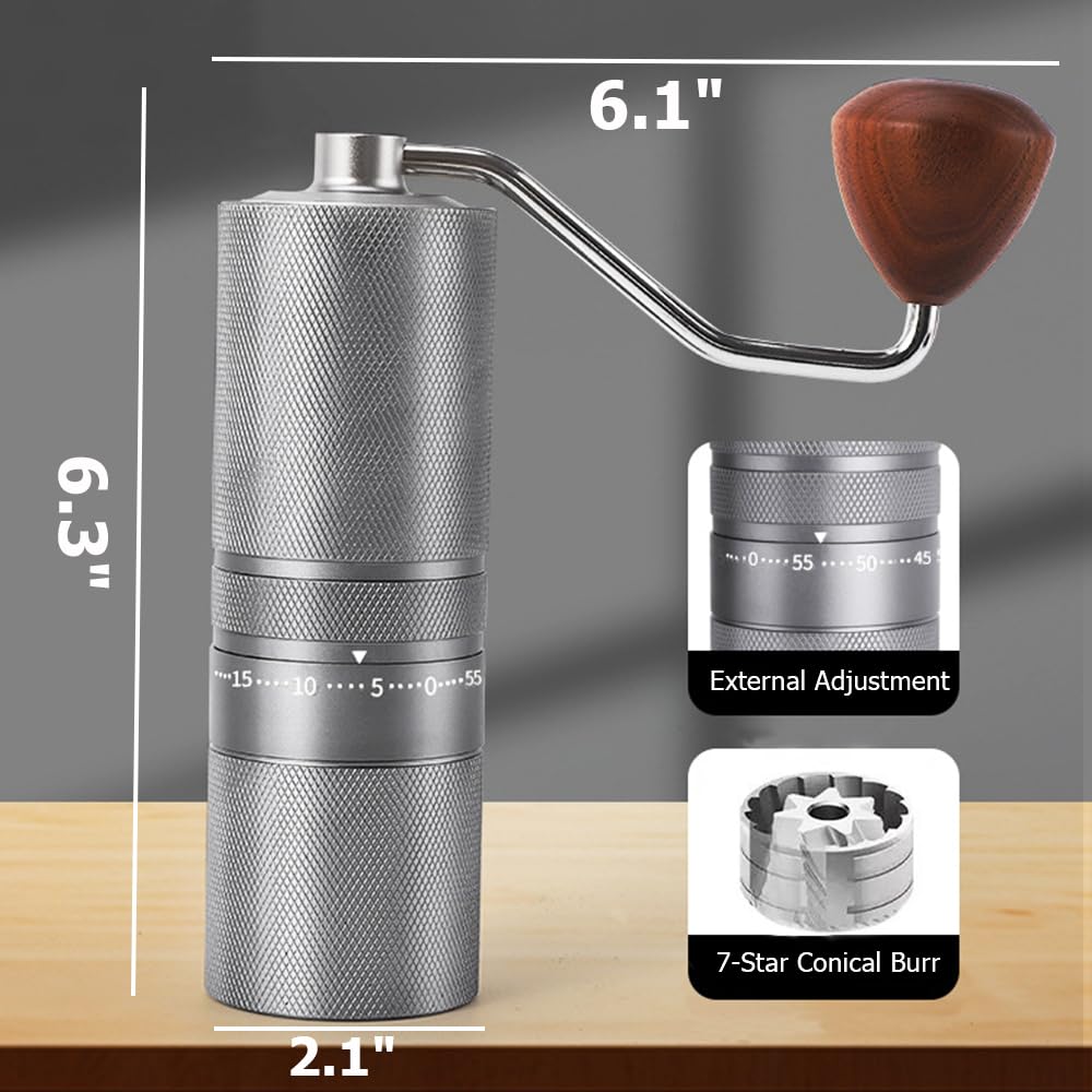 Manual Portable Coffee Grinder with 7 Star Conical Burr W81800