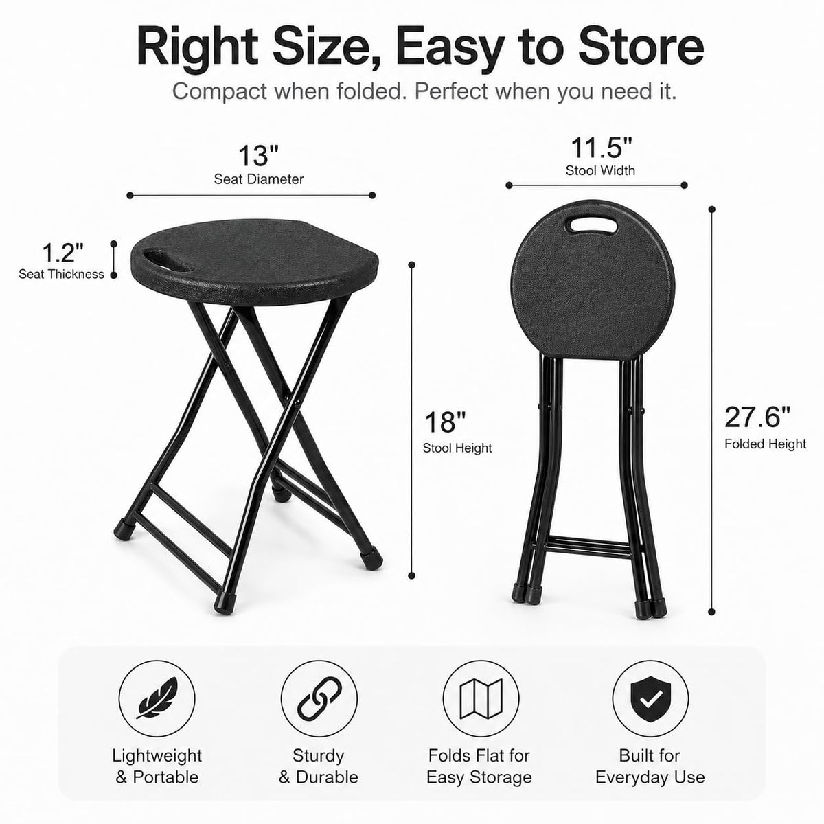Folding Stool with Handle and Non-Slip Feet N6134