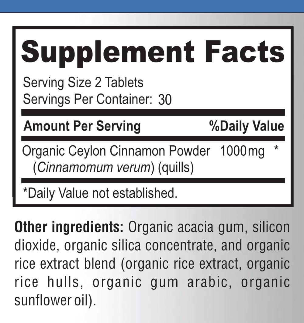 Organic Ceylon Cinnamon 1000mg 60 Tablets P995