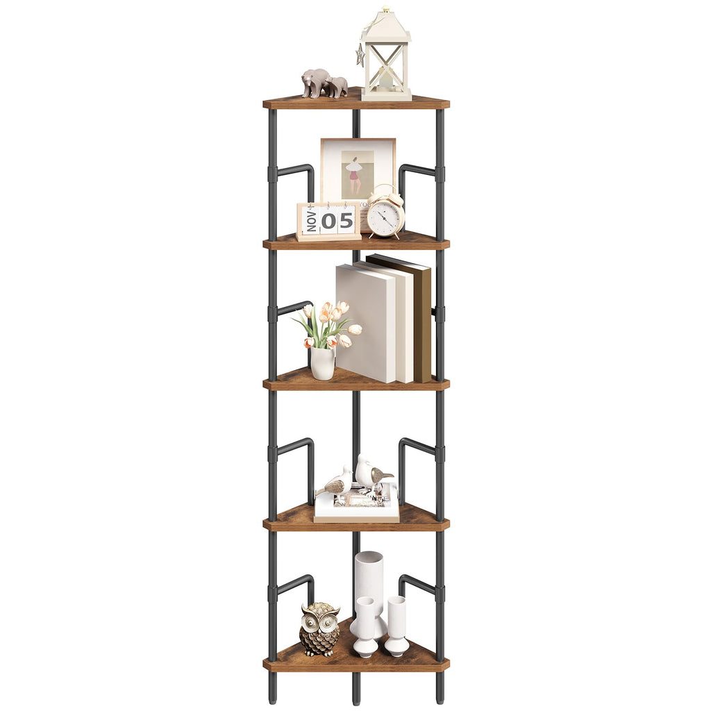 5-Tier Tall Corner Bookshelf with Metal Frame N842878