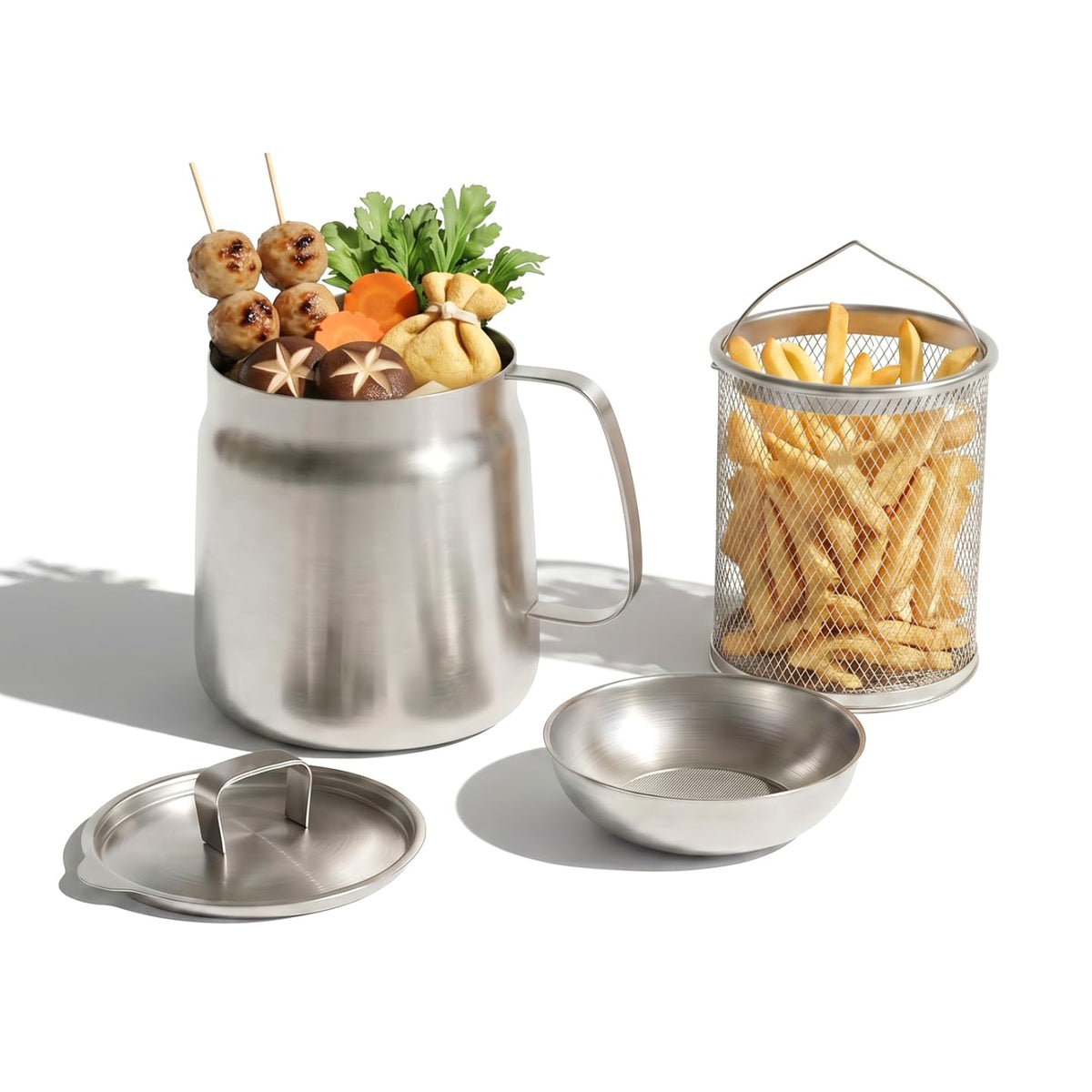 2L 304 Stainless Steel Deep Fryer Pot with Basket, Strainer & Lid H421253