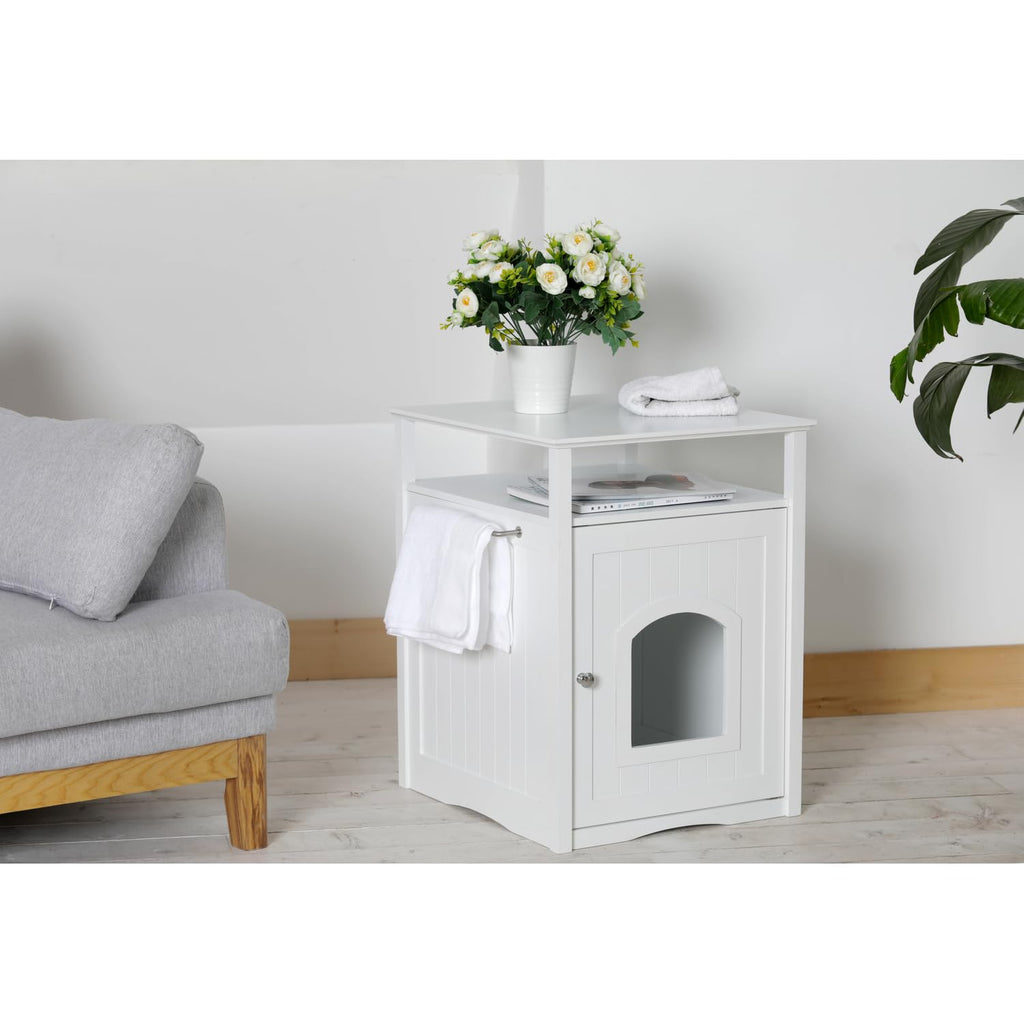 Glossy White Cat Litter Box Cover R6298