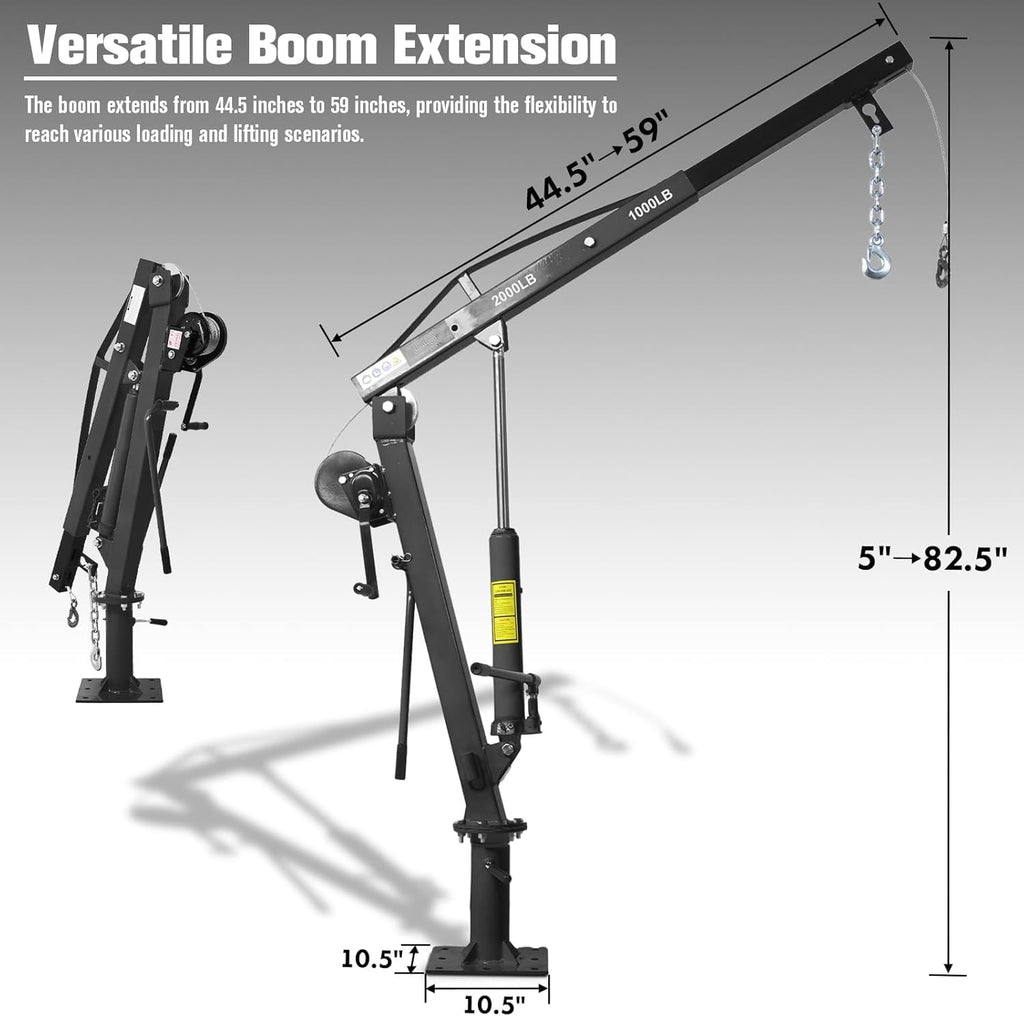2000 lbs Folding Truck Crane with Hydraulic Winch R3073