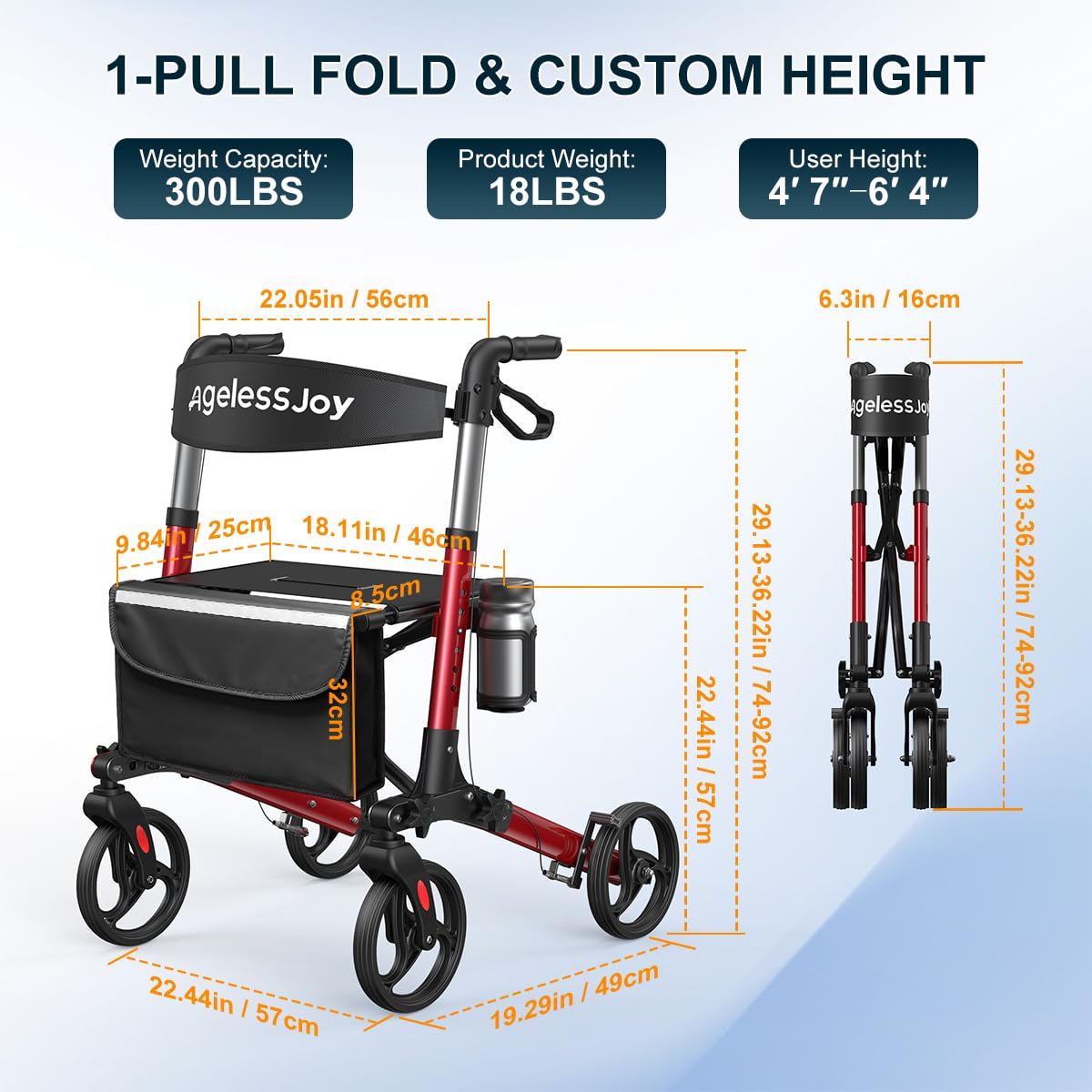 Foldable Rollator Walker with Seat T29212
