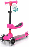 3 Wheel Scooter for Toddlers & Kids, Foldable Seat, LED Wheels, Adjustable Handlebar, Anti-Slip Deck, Rear Foot Brake, Lean-to-Steer, Pink B634