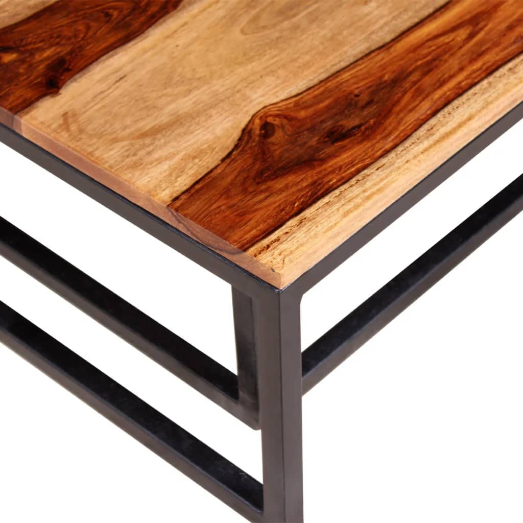 Solid Sheesham Wood Nesting Coffee Table Set with Metal Frame Y7854