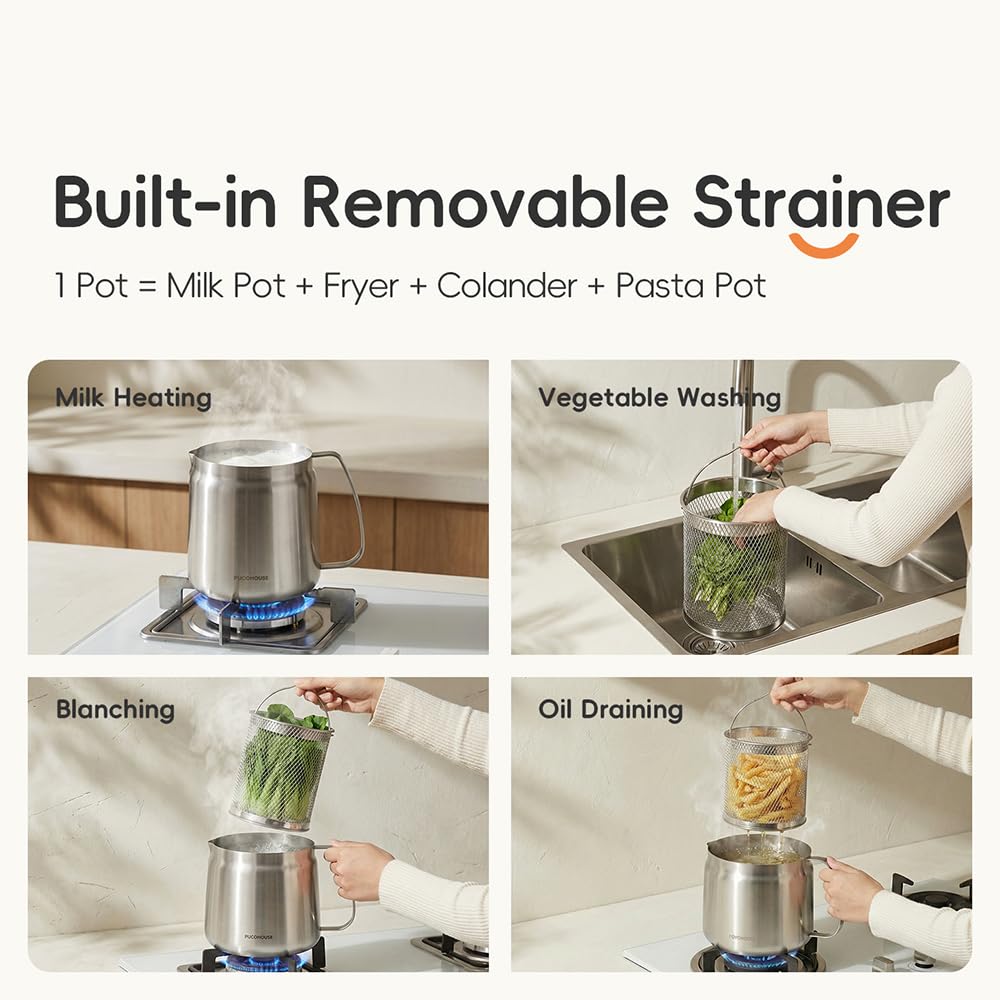 2L 304 Stainless Steel Deep Fryer Pot with Basket, Strainer & Lid H421253