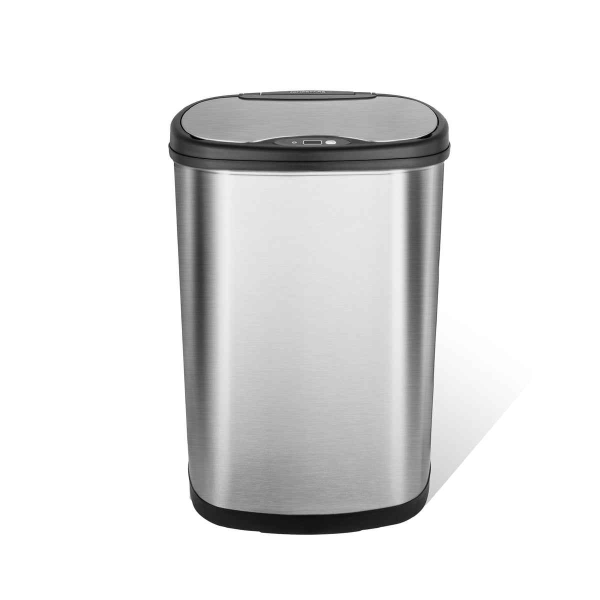 13 Gallon Oval Automatic Trash Can, 50L Touchless Motion Sensor Garbage Can with Odor-Sealing Lid & One-Touch Manual Mode, Silver Stainless Steel, Black Trim O385852