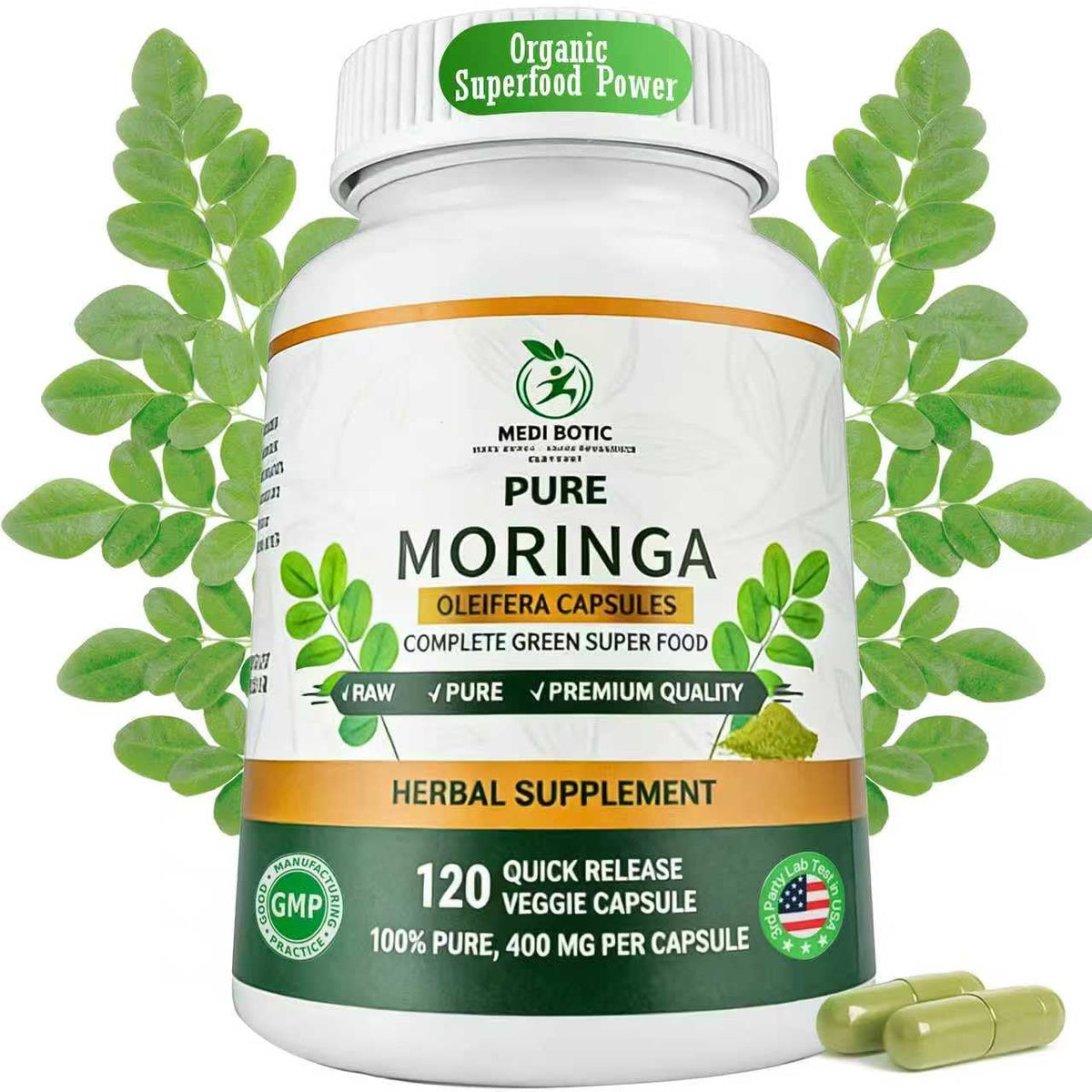 Organic Moringa Capsules 800mg 120 Count M4920