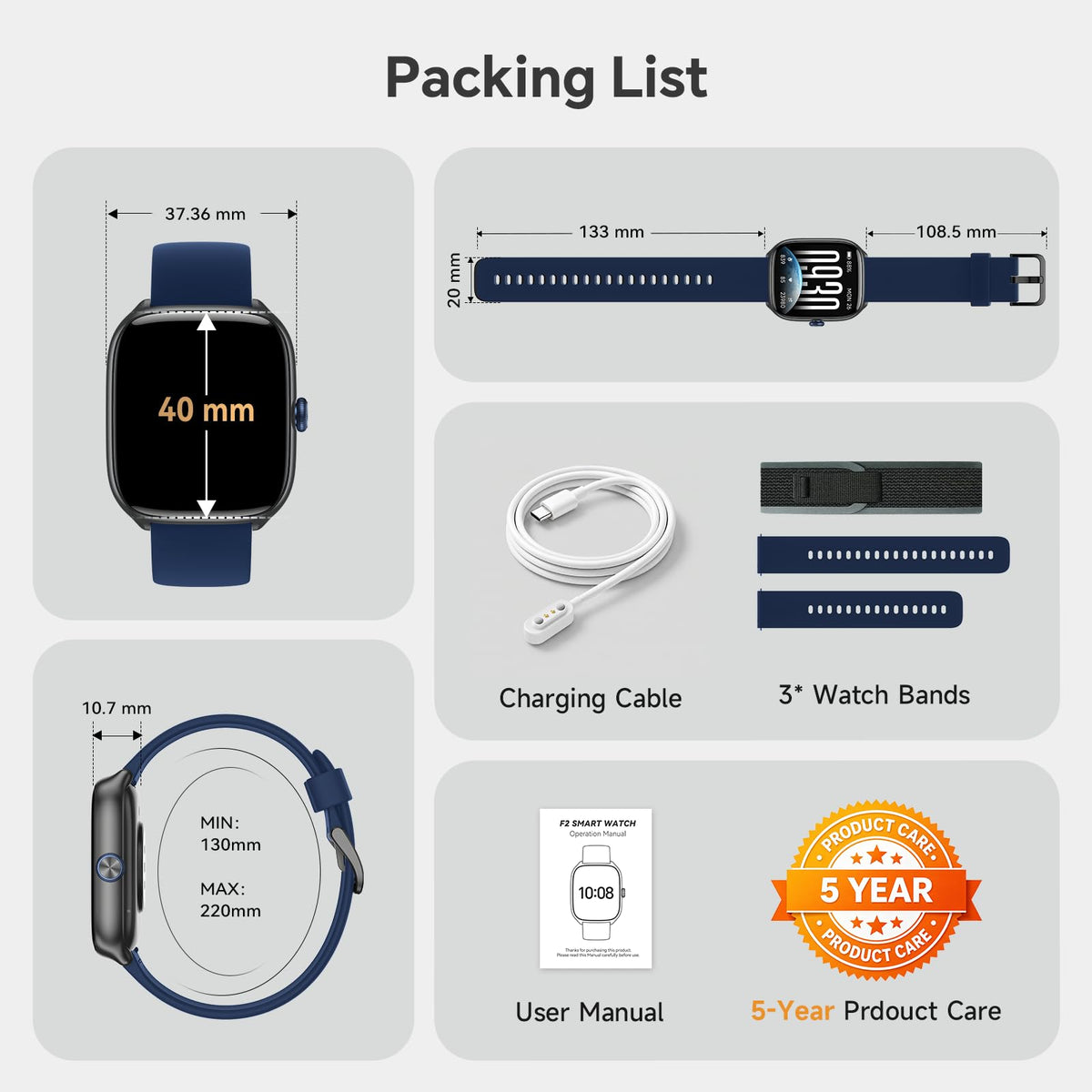 Smart Watch 40mm 3 Bands Deep Blue N11112