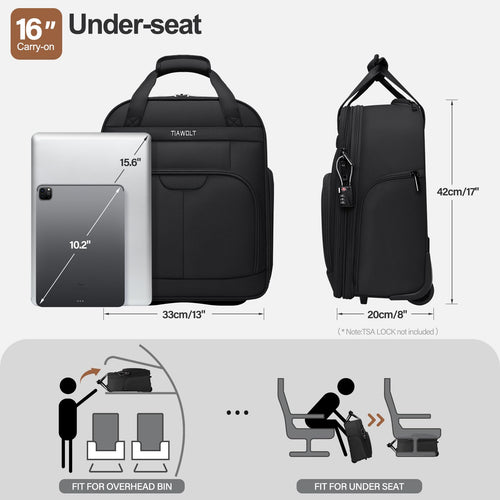 16-Inch Underseat Carry on Luggage with Wheels Black N692963