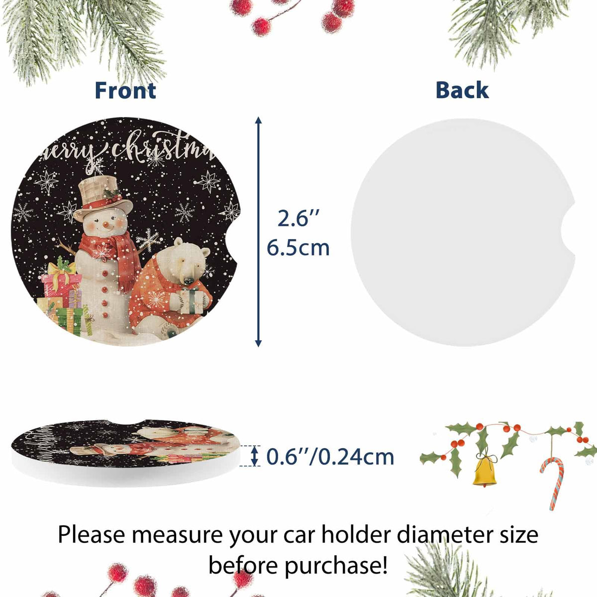 Absorbent Ceramic Stone Car Coasters Set of 2 L818