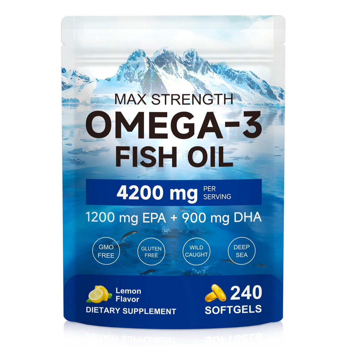 Omega 3 Fish Oil 4200mg 240 Softgels Lemon Flavor W500