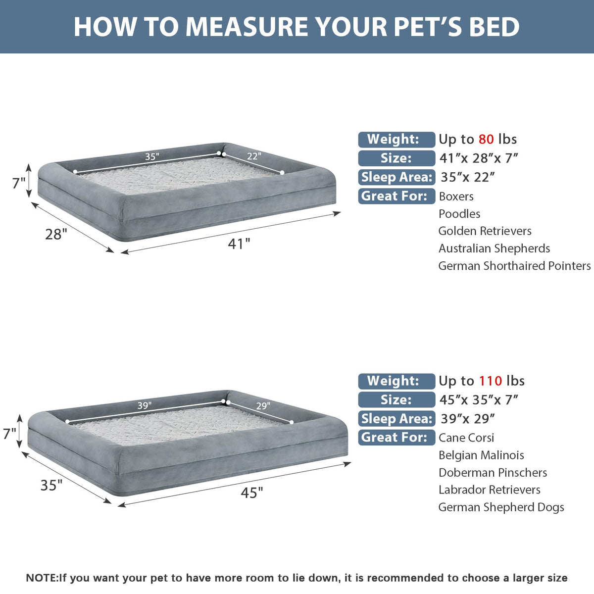 XL Extra Large Orthopedic Dog Bed W909