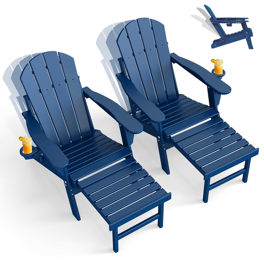 Adjustable Adirondack Chairs with Ottoman Set of 2 Blue M5940