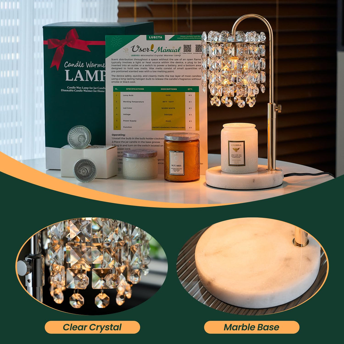 Candle Warmer Lamp with Timer Dimmer Adjustable Height O962678