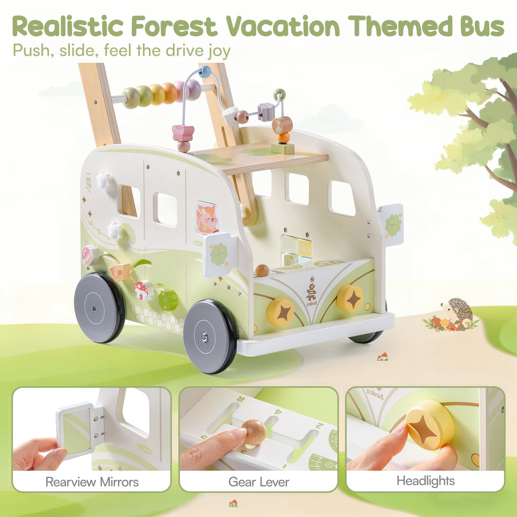 Wooden Adjustable Baby Push Walker with Anti-Slip Wheels G130