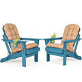 Folding Adirondack Chairs Set of 2 with Cushion, Blue HDPE Plastic Oversized Patio Chair N14958