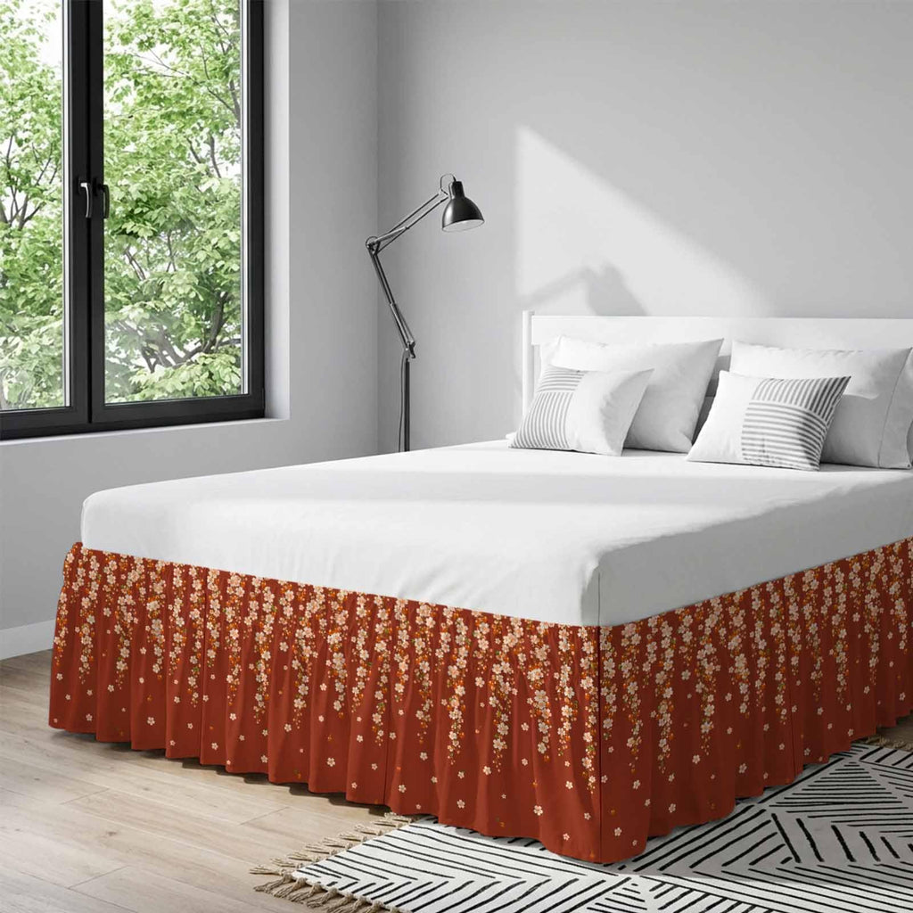Brown Cherry Blossoms Ruffle Wrap Around Bed Skirt California King 18" Drop C89904