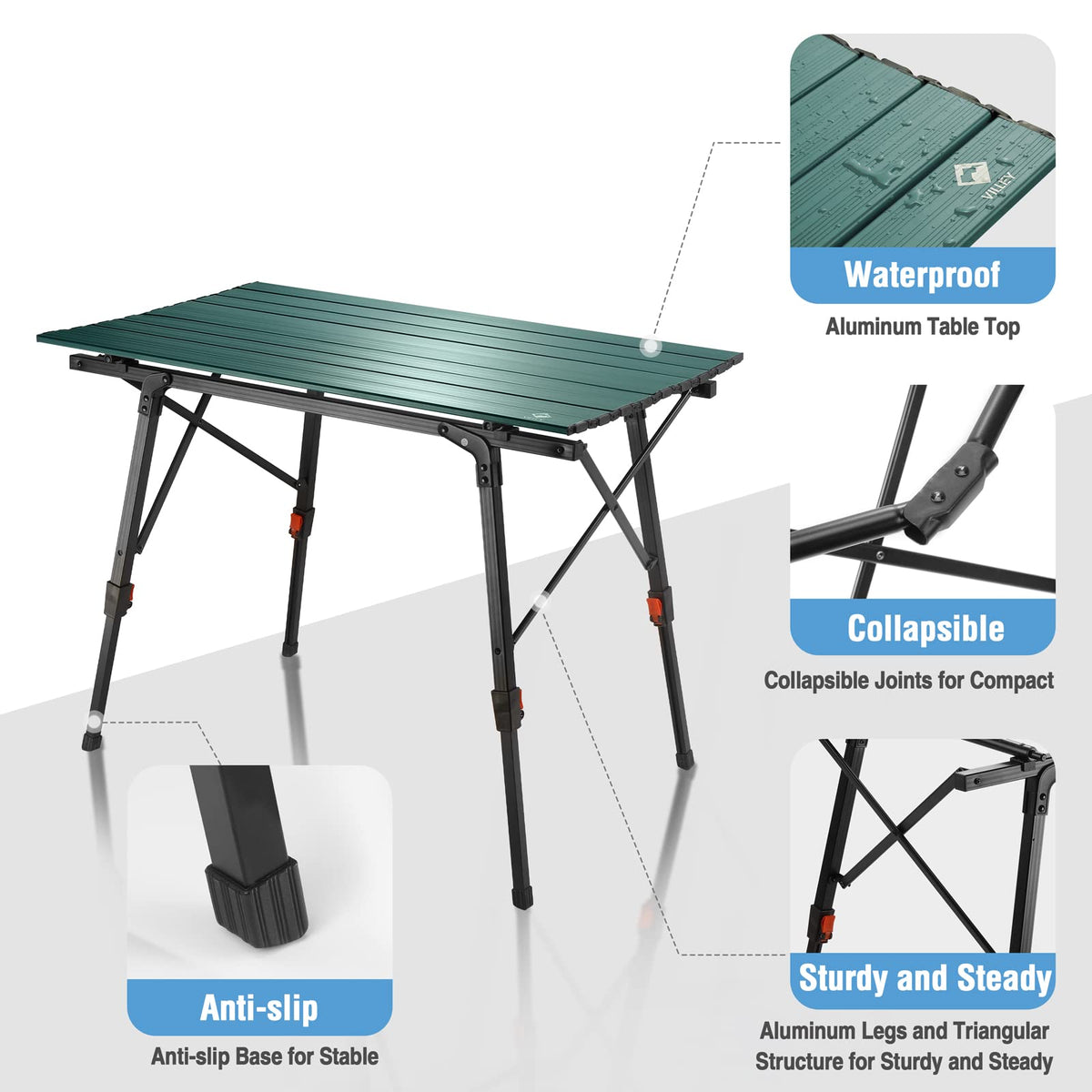 Portable Aluminum Camping Table with Adjustable Legs B7441