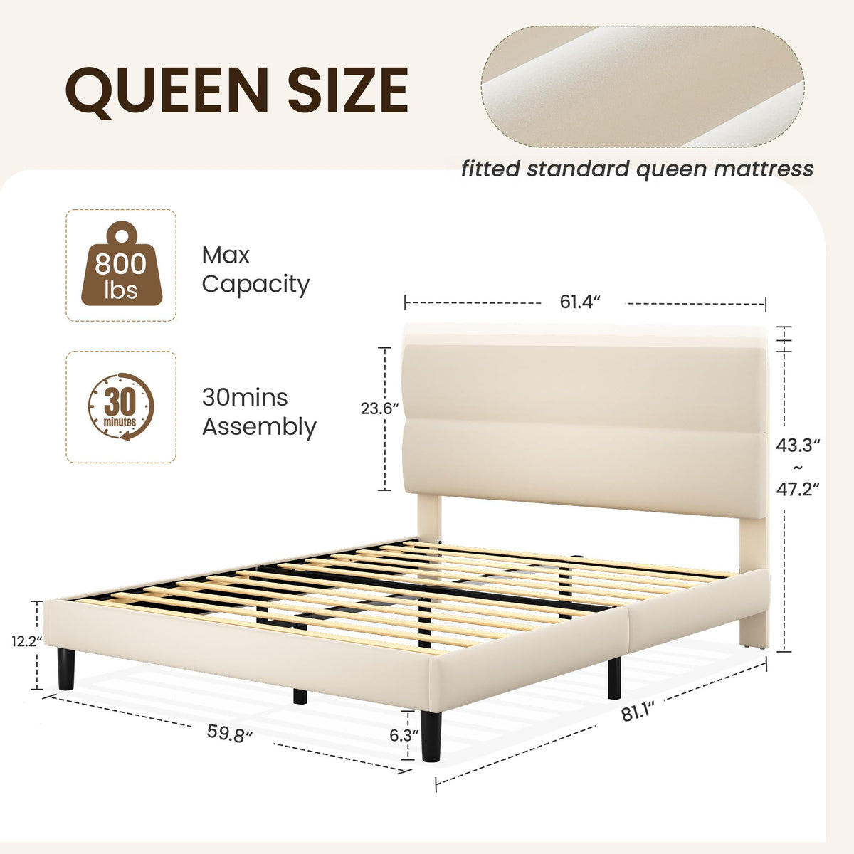 Queen Size Velvet Upholstered Platform Bed Frame B15450
