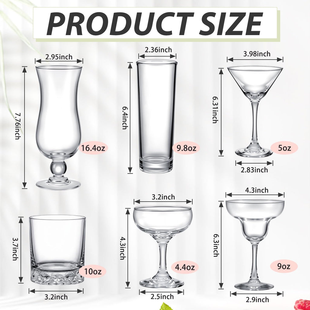 6 Set Cocktail Glasses Mixed Drinkware T95045