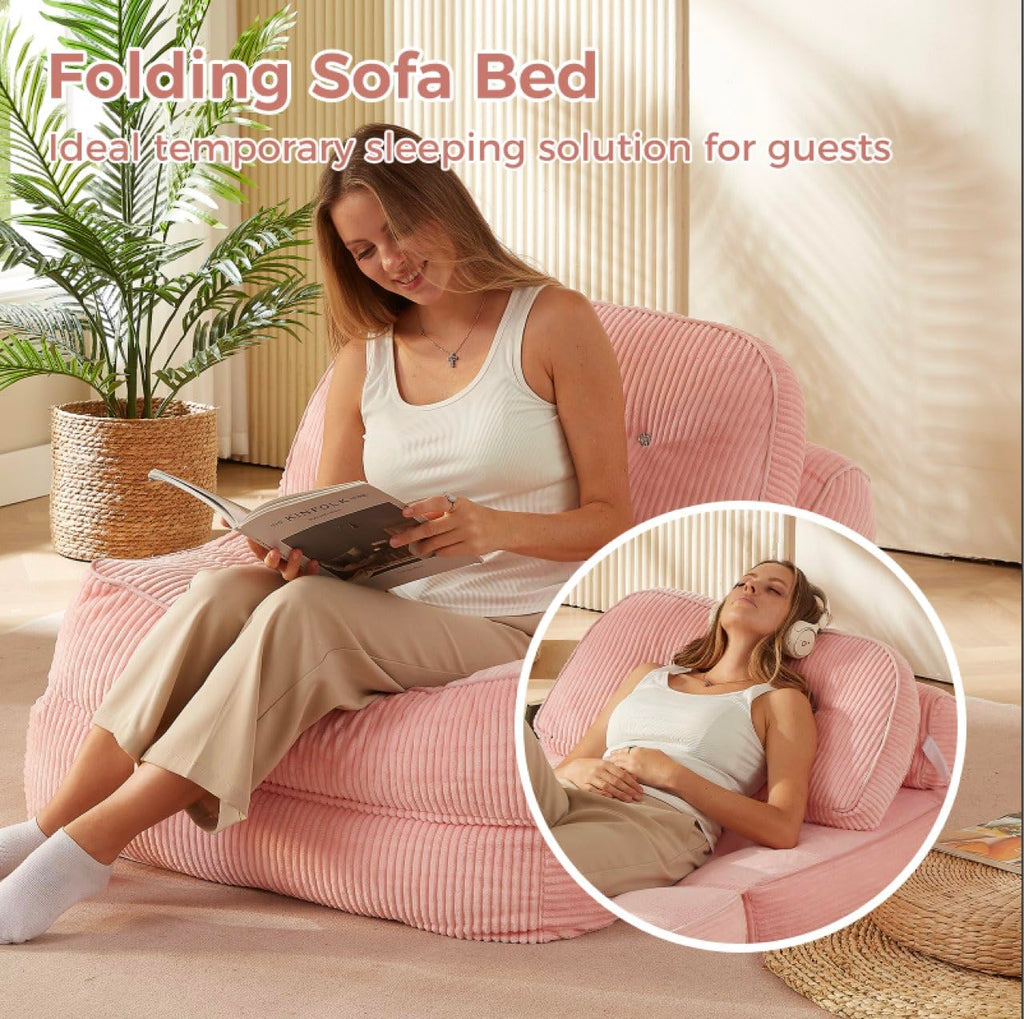 Pink Foldable Sofa Bed with Pillow & Blanket Z753
