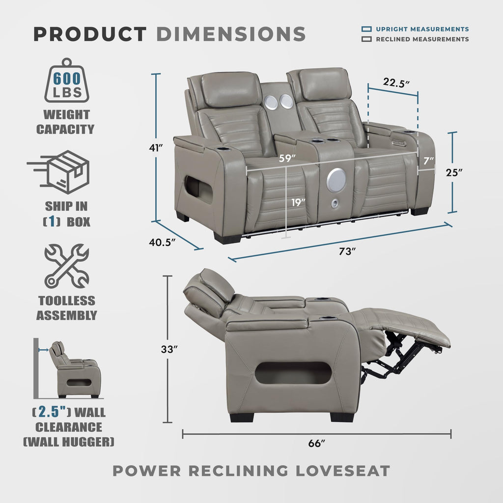 Gray Top Grain Leather Match Double Reclining Loveseat S20505