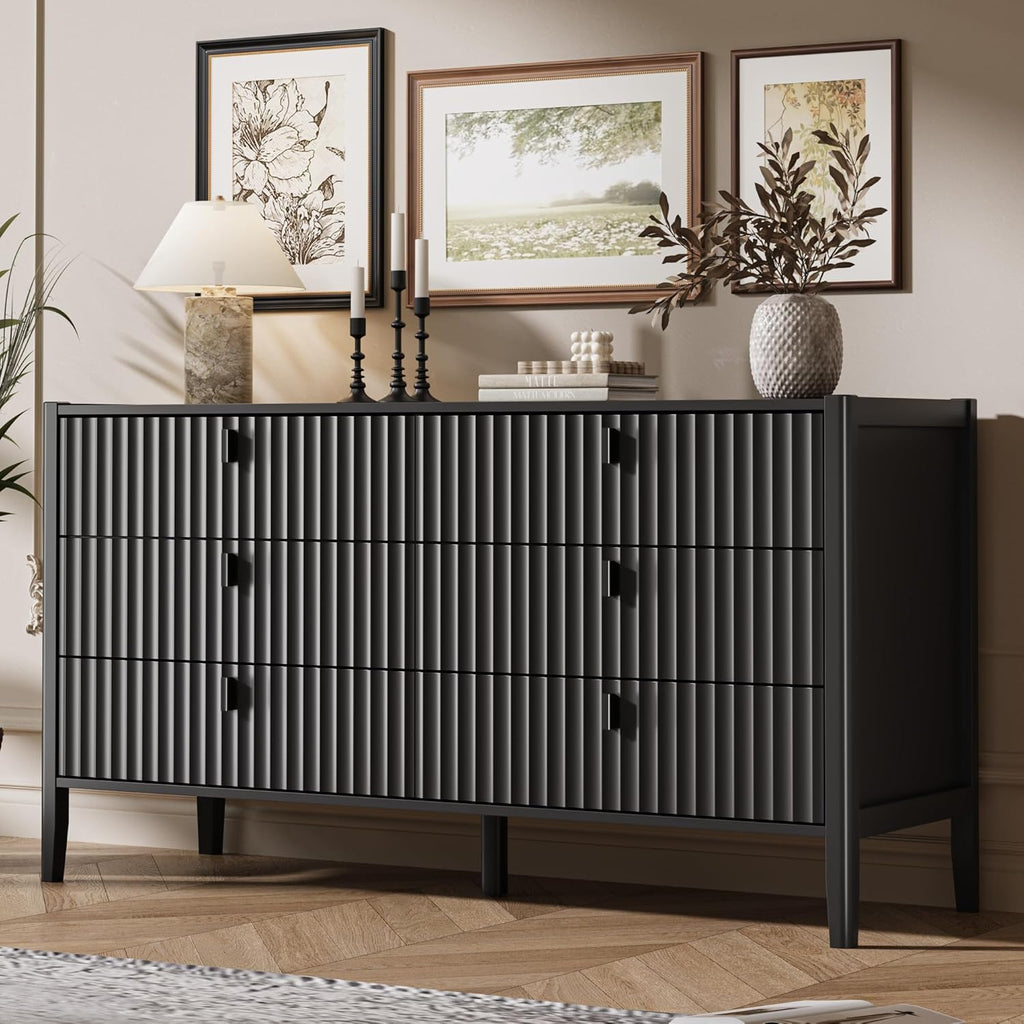 Black 6 Drawer Wood Dresser X10476