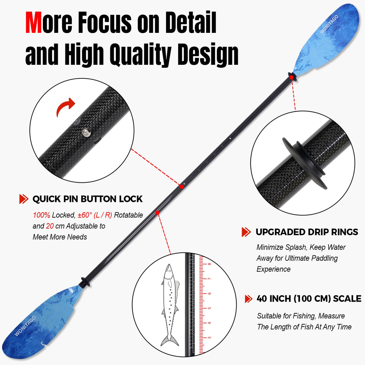 Adjustable Carbon Fiber Kayak Paddle R554