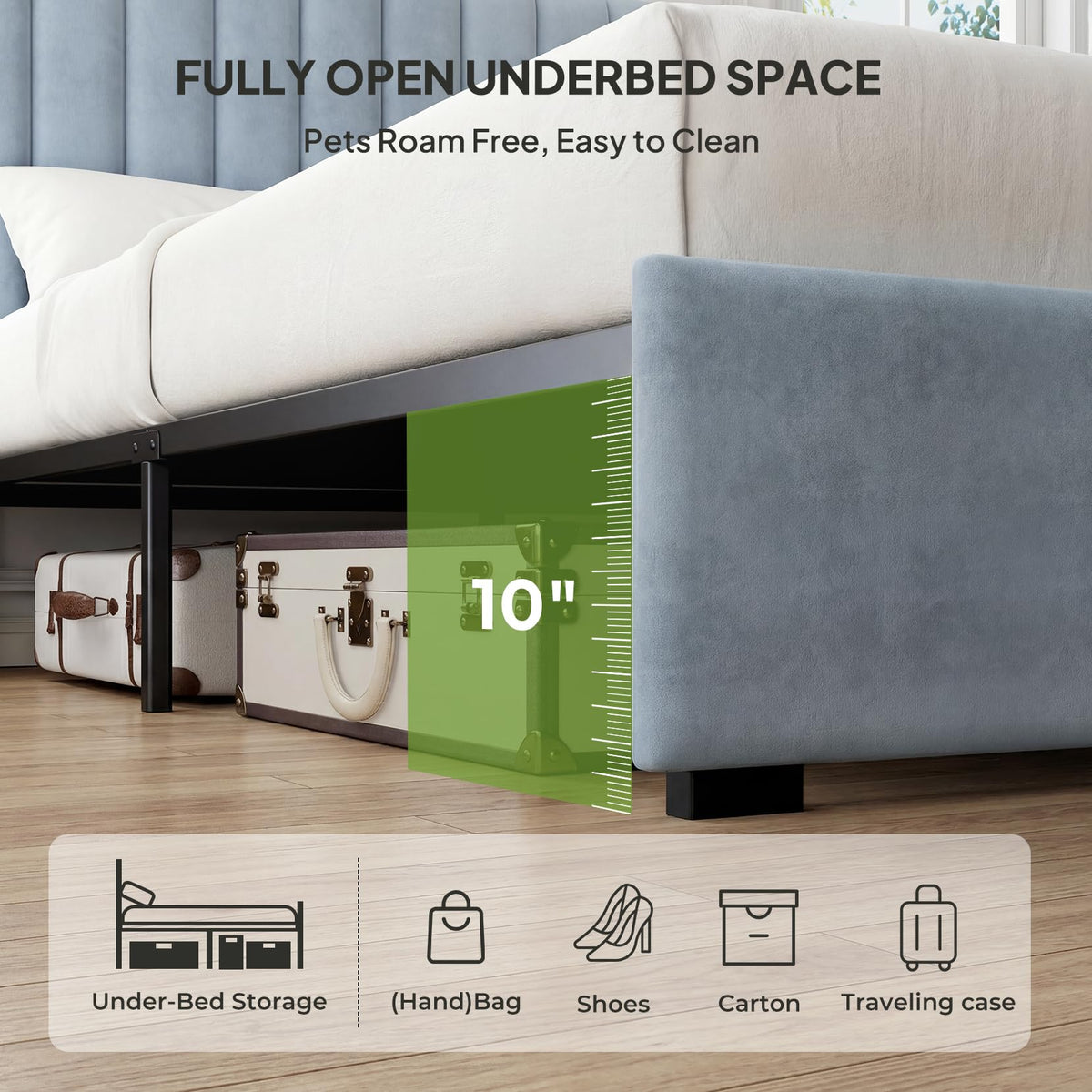 Full Size Blue Velvet Upholstered Bed Frame V49703
