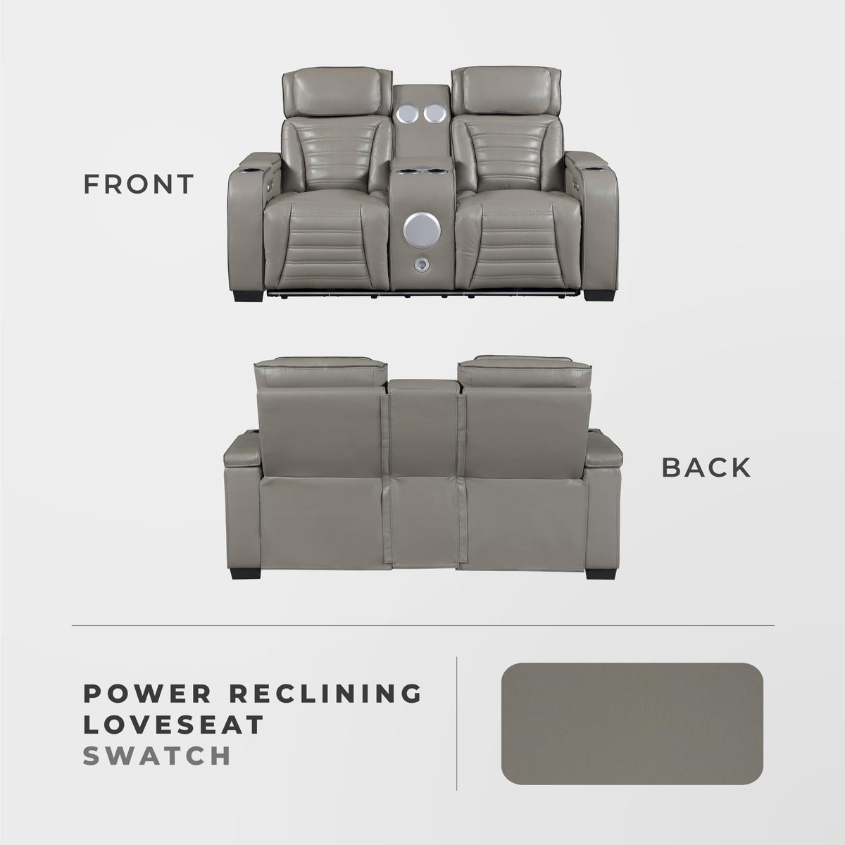 Gray Top Grain Leather Match Double Reclining Loveseat S20505