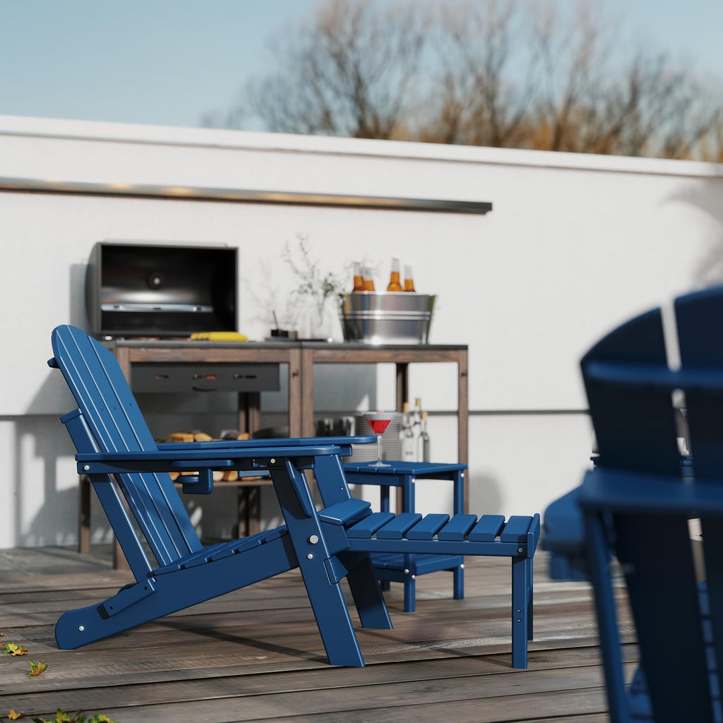Adjustable Adirondack Chairs with Ottoman Set of 2 Blue M5940